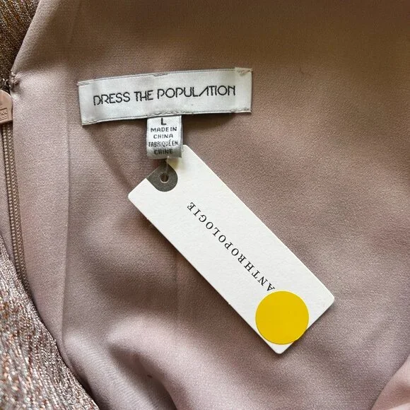 Dress the Population Dress Rose Gold Metallic Romantic Soft Glam Wedding Guest - Picture 7 of 10